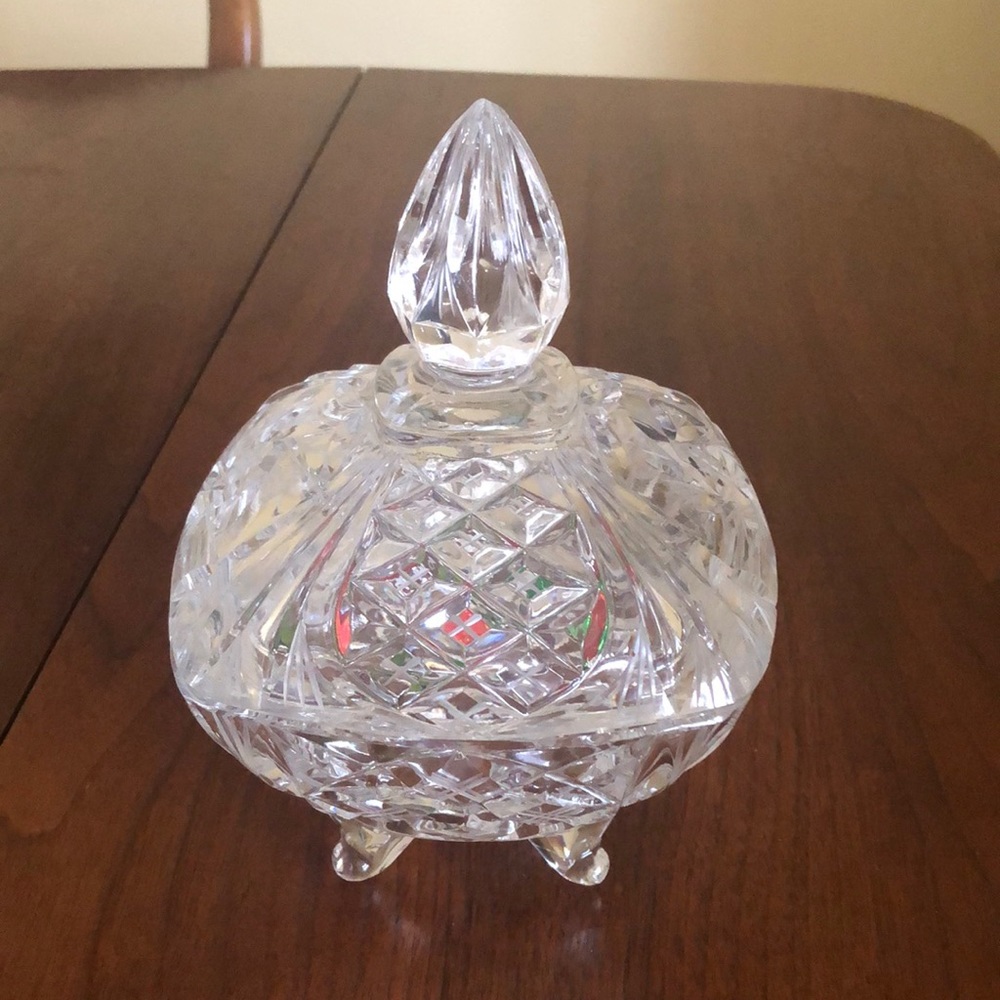 Pinwheel Crystal Footed Dish with Lid.